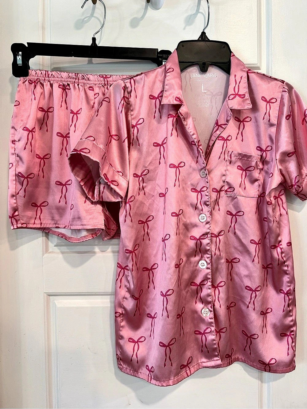 Jane Marie Tied with a Bow Satin Pajama Short Set Pink kids girls size Large